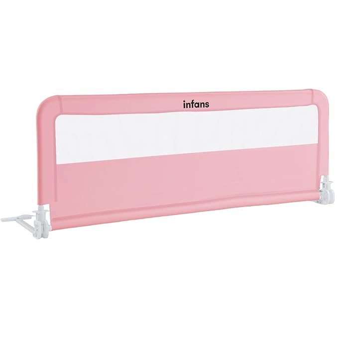 INFANS Bed Rail for Toddlers, 59" Foldable Safety Baby Crib Rail Fit for Kids Twin, Extra Long Swing Down Bed Guardrail for Convertible Crib, Queen, Full, King Mattress Side Guard (Pink)