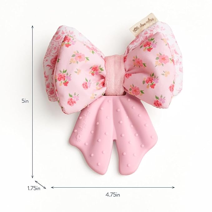 Itzy Ritzy Crinkle Teether Toy – Bow Teething Toy Includes Silicone, Velour & Crinkle Material; Features Multiple Textures for Teething Relief; Designed for Ages 3 Months and Up (Bow)