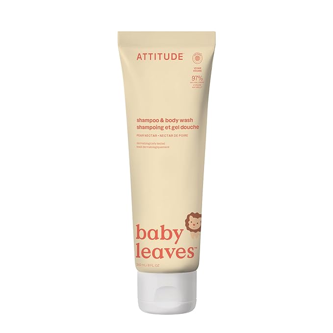 ATTITUDE 2-in-1 Shampoo and Body Wash for Baby, EWG Verified, Dermatologically Tested, Vegan, Pear Nectar, 8 Fl Oz