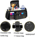 Universal Stroller Organizer with Insulated Cup Holder, Detachable Phone Bag, Shoulder Strap – Fits All Stroller Types, Keeps Drinks Hot/Cold (Black)
