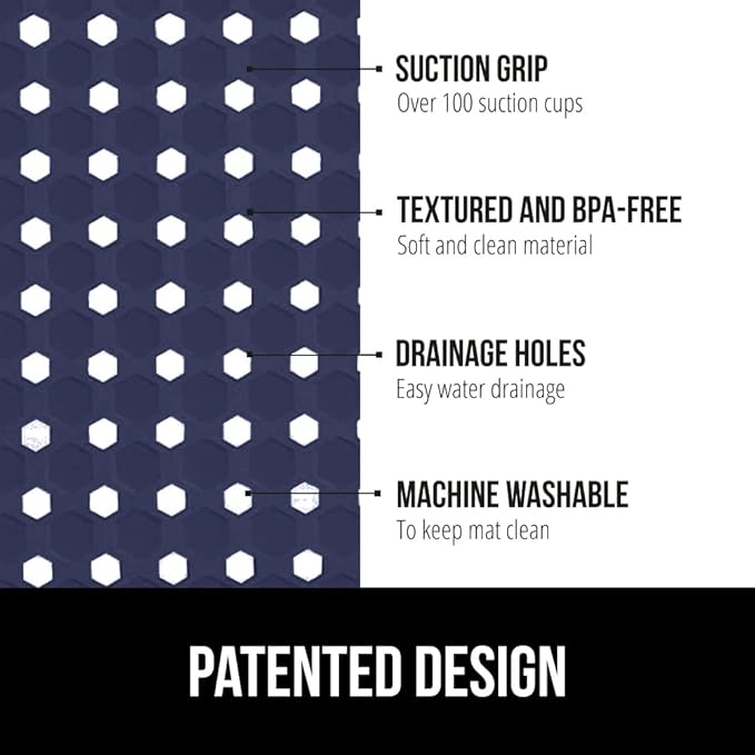 GORILLA GRIP Patented Square Shower Stall Mat, Small Bathtub Floor Mats for Stand Up Showers, Suction Cups and Drainage Holes, Machine Wash, Soft on Feet, Bathroom Accessories 21x21 Inch, Navy Opaque