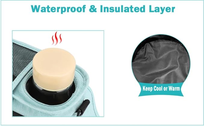 Universal Stroller Organizer with Insulated Cup Holder, Detachable Phone Bag, Shoulder Strap – Fits All Stroller Types, Keeps Drinks Hot/Cold (Blue)