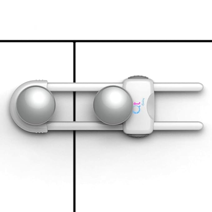 20 Pack - Baby Proofing Cabinet Locks Adjustable U Shaped Baby Safety Latches for Drawers, Fridge, Closet Modern Baby Proofing Cabinet Lock with Extra Secure Lock Buttons (White)