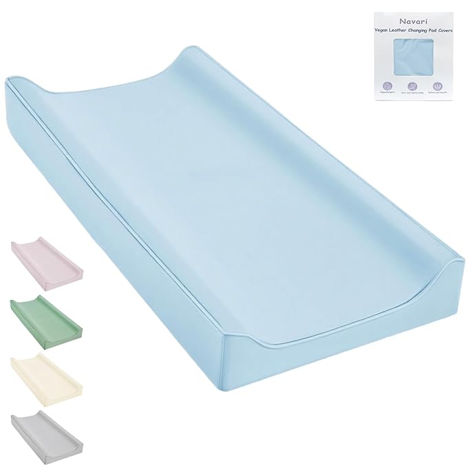 Vegan Leather Changing Pad Cover - 31"X 16" - Waterproof Wipeable, Extra Thick & Portable & Non-Slip Diaper Mat - Fits Standard Changing Tables for Baby Boy Girl (Blue)