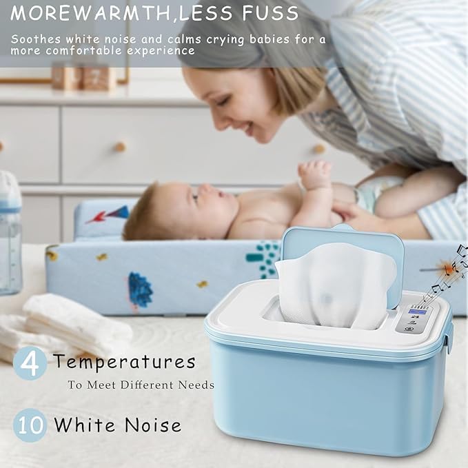 Elyina Baby Wipe Warmer with Soothing Music & White Noise, Innovative Spring Design, No-Dry Moisture Lock, Fast and Even Heating, 4 Temp Modes – Diaper Change Essential