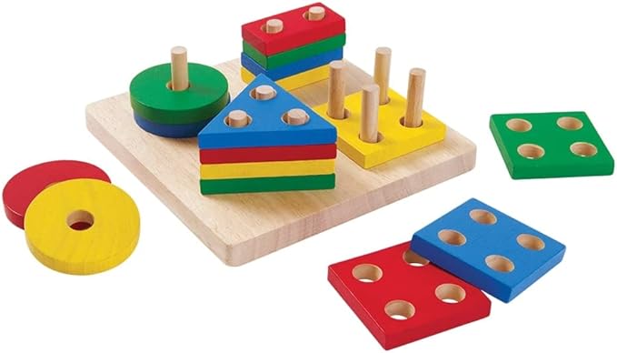 PlanToys (2403 Wooden Geometric Sorting Board Sustainably Made from Rubberwood and Non-Toxic Paints and Dyes