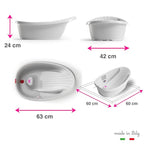 BEABA by OKBaby, Onda Baby Bath, Ergonomic Multi-Position tub for Infants and Babies up to 12 Months, Integrated Water Thermometer, Made in Italy, White