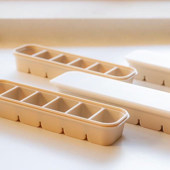 Silicone Freezer Tray, Made in Korea, Meal Prep, Freeze Food Storage Cubes Trays with Lids for Purees, Soups, Solid Food Fruit Vegitable Brastmilk, Easy and Safe (Creme Brulee, 6 Cube)