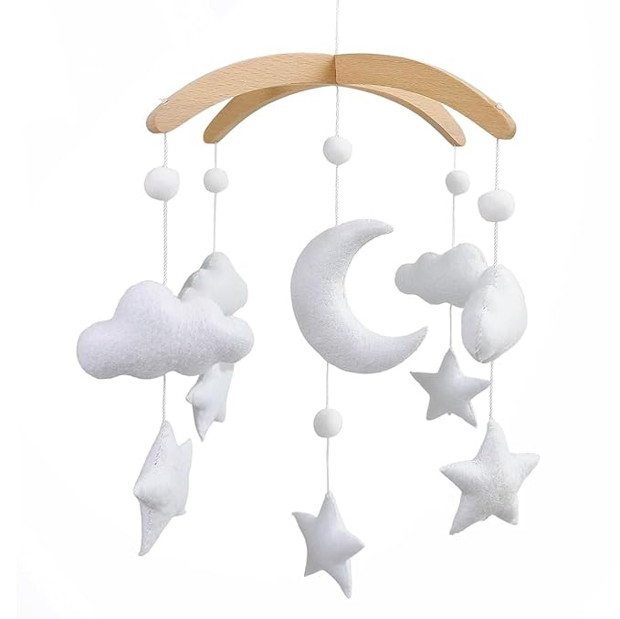 Sorrel + Fern Baby Crib Mobile (Moon, Cloud, & Stars) - Baby Shower Gift Nursery Decor Ceiling Mobile for Boys & Girls (Foldable)