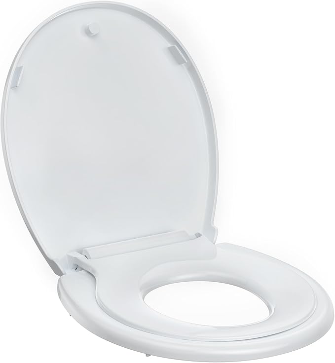 Round Toilet Seat with Toddler Seat – PP Quick Release Potty Training Toilet Seat Cover, White 2-in-1 Design for Children & Adult Toilets