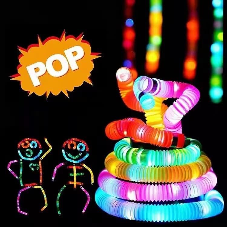 LED Light Up Pop Tubes Glow Sticks, Fidget Sensory Toys, Glow in The Dark Christmas Party Supplies Goodie Bag Stuffers for Boys Girls Birthday Party Carnival Return Gifts (50pcs)