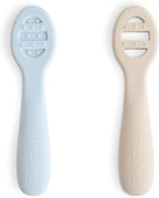 mushie Silicone First Feeding Baby Spoons | 2 Pack (Powder Blue/Shifting Sand)