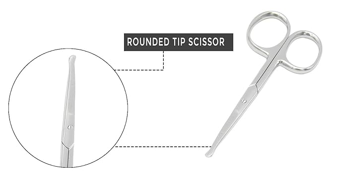 Rounded Stainless Steel Facial Hair Scissors – Safety Scissors for Nose Hair, Eyebrows, Eyelashes, Mustache, Beard, and Baby Nails