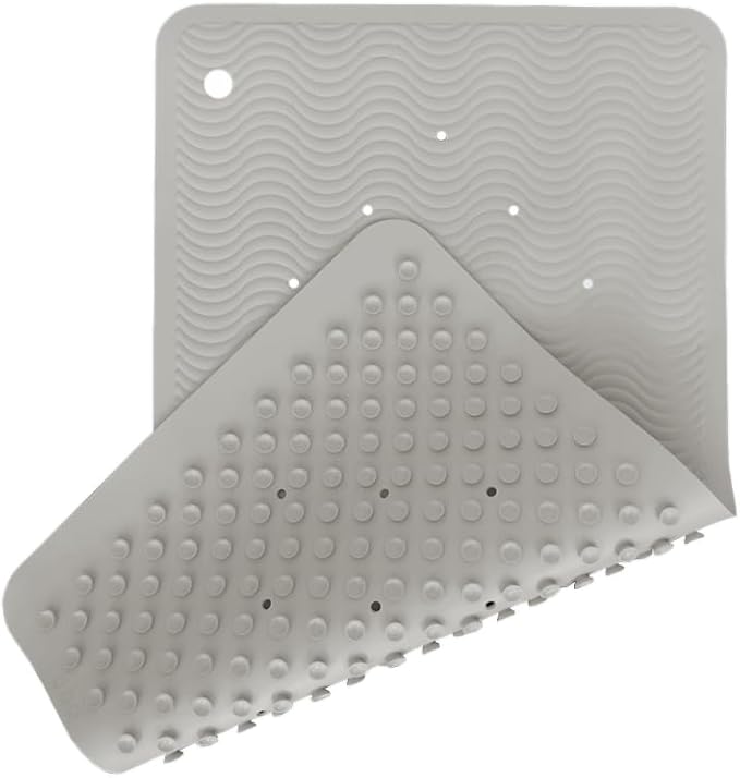 HEVEA Natural Rubber Wave Bath Mat – Long 28 × 16 in - Non-Slip Shower & Bathtub Mat with 388 Suction Cups, Plastic-Free & Biodegradable (Granite)