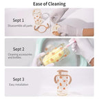 Evorie Tritan Spill Proof Toddler Straw Sippy Cup, 10 oz for Baby and Toddlers 1-3 Years Old, No Spill Straw Water Bottle with Removable Handles, Ideal for School, BPA-Free, Honey Bear