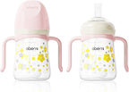 Toddler Sippy Cup 10oz, Weighted Straw Baby Drinking Water Bottle with Valved Spout for 6+ Months, 300ml/Pink/2Pack