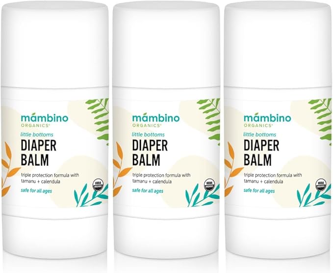 Mambino Organics Little Bottoms Diaper Balm, New & Improved Ointment Cream for Diaper Rash, Calendula - Oatmeal, Cruelty-Free, 0.63 Ounces (3 Pack)