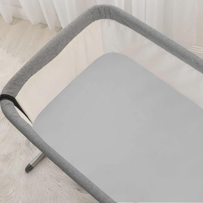 100% Mulberry Silk Cradle Sheets Fitted 18x36x4 - Great for Baby Hair, Fits Most Bedside Sleeper Bassinets Pad Mattress - Soft Silky for Boys and Girls Gift for Newborn and Infant, Grey