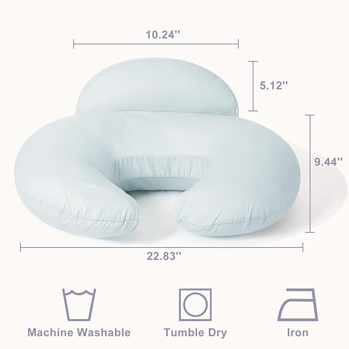 Breast Feeding Pillows for Mom, Soft Cover with Breathable Filling, Machine Washable, Cotton, Light Blue