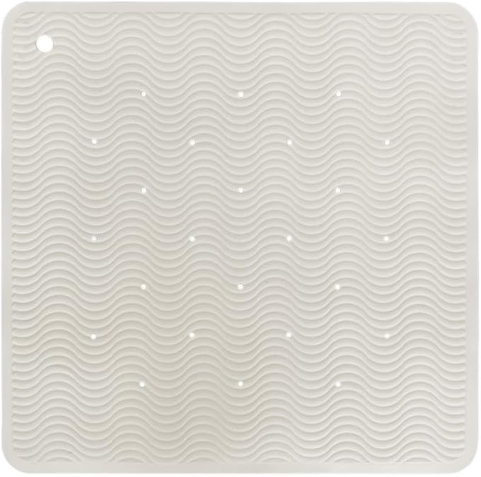 HEVEA Natural Rubber Wave Bath Mat – Square 21x21 in - Non-Slip Shower & Bathtub Mat with 364 Suction Cups, Plastic-Free & Biodegradable (Marble)