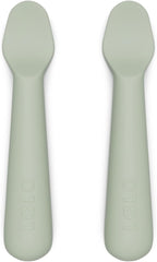 Lalo Little Spoon Set - 2 Piece Baby Spoons Set for Infants & Babies - Made From Food Grade Silicone Dishwasher Safe - Baby Feeding Essentials for Early Stage Mealtime - Sage