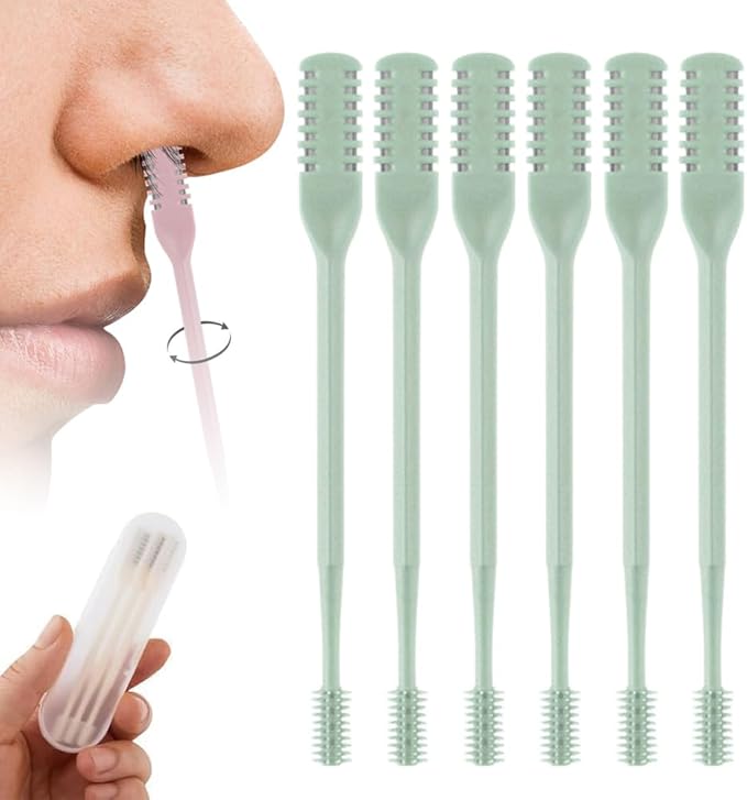 2-in-1 Nasal Hair Cutter, 360° Rotating Double Sided Nose Hair Removal Tool, Nose Hair Clipper with Ear Picker for Women and Men (Green, 6 PCS)