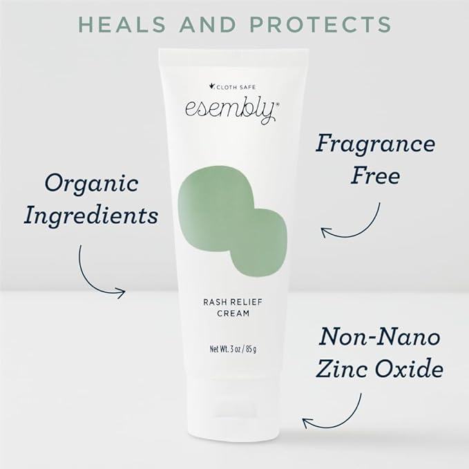 Esembly Rash Relief Cream, Organic and Cloth Friendly Zinc Oxide Barrier Cream, Soothes and Heals Diaper Rash, Natural Aid for Baby Bottom Discomfort, 3oz