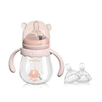 POTATO Glass Baby Bottles, Anti-Colic Breastfeeding Bottles with Medium Flow Nipple, Suitable for Babies 3-6 Months, 2 Replaceable Nipples, 6 oz, Pink