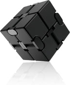 Metal Infinity Cube Fidget Toy - Aluminum Alloy Anti-Stress and Anxiety Finger Flip Cube for Adults, Men, and Women, Ideal Desk Toy for Work or Home - Infinity Cube Desk Toy (Black)