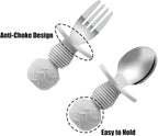 PandaEar 6 Pack Stainless Steel Toddler Spoons and Fork Feeding Set - Anti-Choke First Self Feeding Utensils for Kids Baby Boys Led Weaning Ages 18 Months+ (Blue/Grey/Peach)