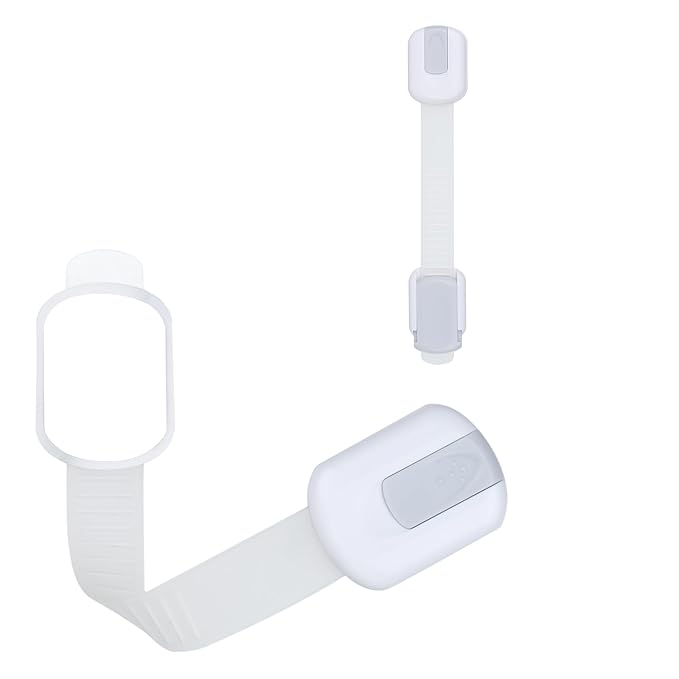 Child Safety Cabinet Locks (2 Pack) – Adjustable Baby Proofing Strap Latches with Strong 3M Adhesive – No Drill Childproof Locks for Drawers, Cabinets, Fridge, Door, Closet, Grey
