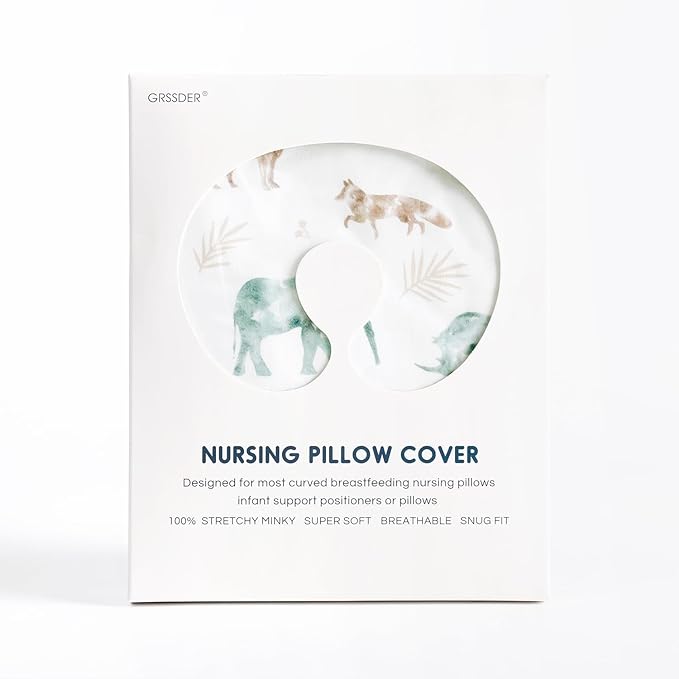 GRSSDER Nursing Pillow Cover Stretchy Minky Removable Nursing Covers for Breastfeeding Pillows, Ultra Soft Comfortable Slipcover for Boy and Girls, Stylish Pretty Animals