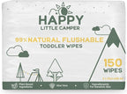 Happy Little Camper Natural Flushable Wipes - Hypoallergenic Wet Wipes with Aloe Vera, Chamomile and Pomegranate Extract - Unscented Baby Wipes Safe for Sensitive Skin - 150 Count