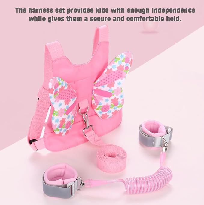 PandaEar Toddler Leash Harness and Anti Lost Wrist Link, 3 in 1 Kids Safety Harnesses with Leash, Child Anti-Lost Leash Walking Wristband Assistant Strap Belt for Baby Girls -Pink