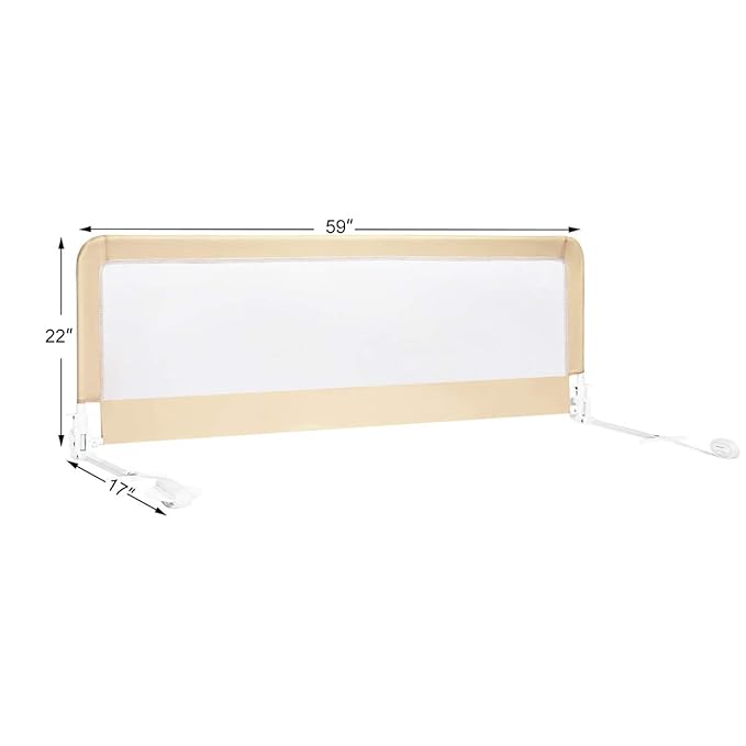 Costzon Bed Rail for Toddlers, 2 PCS Extra Long Swing Down Safety Bed Guards w/Straps for Convertible Crib, Kids Twin, Double, Full Size, Queen & King Bed, Folding Bed Rails for Baby (59-Inch, Beige)