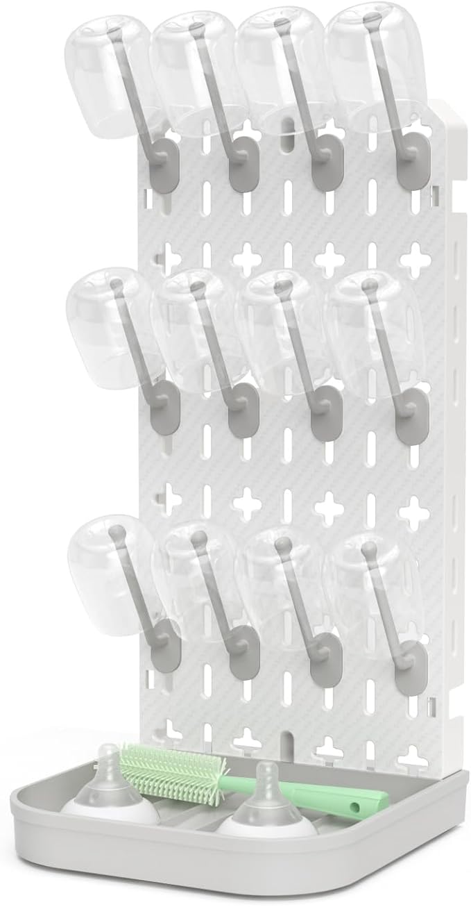 Baby Bottle Drying Rack Bottle Dryer Rack for 12 Bottle Drying Rack Space Saving Kitchen Countertop Vertical Cup Drainer Rack Detachable Baby Bottle Holder Storage Organizer Pump Part Dryer Rack Grey
