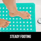 GORILLA GRIP Patented Bath Tub Shower Mat, Machine Washable Bathtub Floor Liner Mats, Suction Cups and Drain Holes to Keep Tubs Clean, Soft on Feet, Bathroom Essentials, 35x16 Inch, Turquoise Opaque