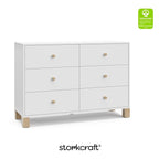 Storkcraft California 6-Drawer Double Dresser (White with Driftwood) - GREENGUARD Gold Certified, Interlocking Drawer System, Dresser Drawer Organizer for Kids Bedroom