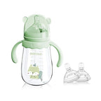 POTATO Glass Baby Bottles, Anti-Colic Breastfeeding Bottles with Fast Flow Nipple, Suitable for Babies 6-12 Months, 2 Replaceable Nipples, 8 oz, Green