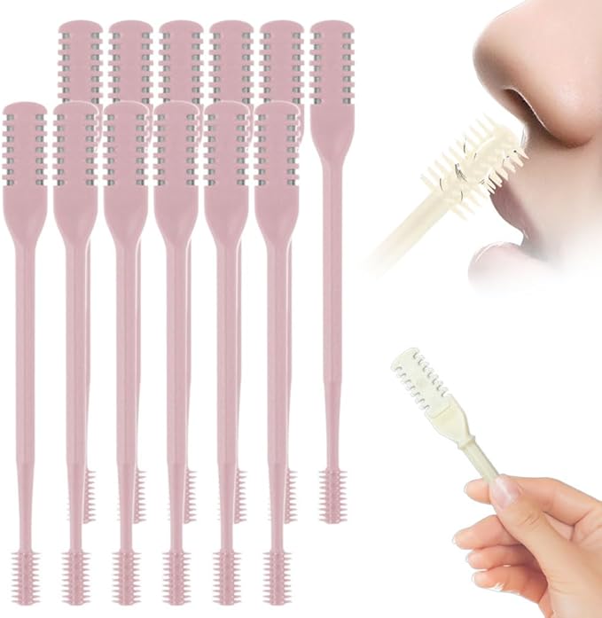 2025 New 2 in 1 Nasal Hair Cutter, Double Sided Nose Hair Knife Nostril Hair Remover Tool, Manual 360° Rotating Nose Hair Trimmer, Mini Noses Hair Remover Tool for Women and Men (Pink, 12 Pcs)