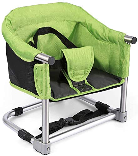 Booster Seat for Dining Table: Portable Toddler Booster Chair with Safety Buckle and Height Adjustable, Foldable Baby Feeding Chair, Kids High Chair Booster Seat for Kitchen Home Travel - Green