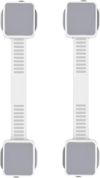 2 Pack Child Safety Cabinet Locks for Baby Proofing, Length Adjustable Latch Straps Dual Button Design for Drawers Fridge Refrigerator Doors Toilet Seat Oven (Grey, 2Pack)