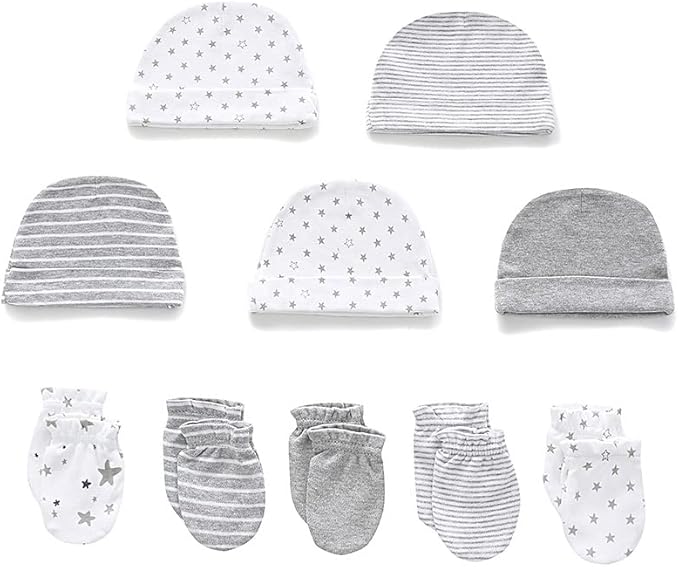 Newborn Baby Boy Girl Caps Mittens Socks Set Cotton Baby Essentials Accessories (Hats+Gloves+Socks)