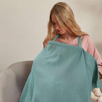 Muslin Nursing Cover for Breastfeeding, Privacy Breathable Breastfeeding Cover with Arch Neckline for Mom, 100% Cotton Nursing Apron, Green