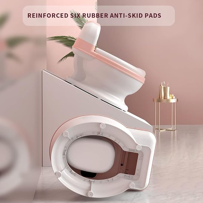 Potty Training Toilet, Realistic Potty Training Seat, Toddler Potty Chair with Soft Seat, Removable Potty Pot, Toilet Tissue Dispenser and Splash Guard, Non-Slip for Toddler& Baby&Kids White, Pink