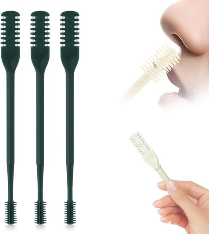 2025 New 2 in 1 Nasal Hair Cutter, Double Sided Nose Hair Knife Nostril Hair Remover Tool, Manual 360° Rotating Nose Hair Trimmer, Mini Noses Hair Remover Tool for Women and Men (Dark Green, 3 Pcs)