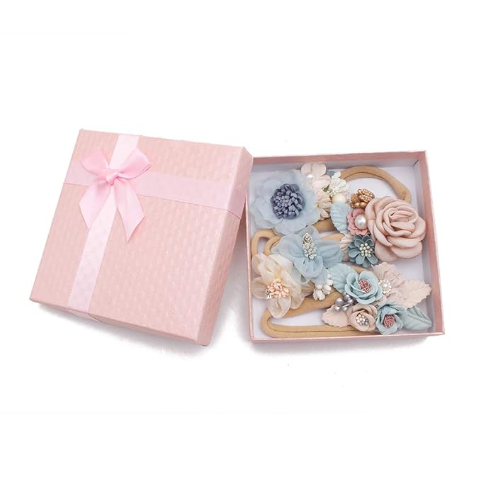 Baby Girl Nylon Headbands Flower Hair Bows Accessories-Elastic Hair Band Crown Handmade FLoral Wraps Birthday Gifts for Girls Newborn Infant Toddler 4Pcs