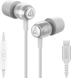 LUDOS Clamor USB C Headphones for iPhone 16 15 Pro Max Plus iPad Pro, 5 Years Warranty, USB-C Earbuds for Samsung Galaxy S24 S23 Ultra S22 S21 FE S20 A55 A54 A53, USB Type C Earphones - White