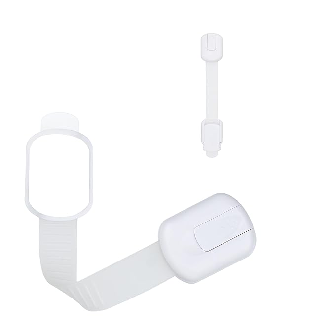 Child Safety Cabinet Locks (2 Pack) – Adjustable Baby Proofing Strap Latches with Strong 3M Adhesive – No Drill Childproof Locks for Drawers, Cabinets, Fridge, Door, Closet, White