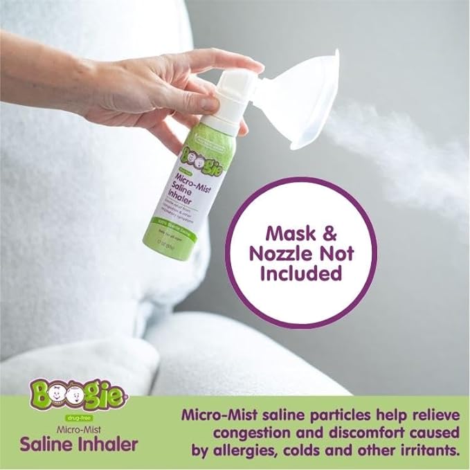 Boogie Micro-Mist Saline Inhaler Refill, Baby Nose Congestion Relief, Nasal Spray for Kids, Pediatrician Recommended, Unscented, 1.7 oz (Pack of 2)